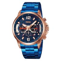 Reloj Skmei 9332 AZUL BORDES ORO ROSA fecha analógo cronómetro Rosa