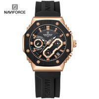 Reloj Naviforce 8035 Bordes Oro Rosa Correa Negra Negro