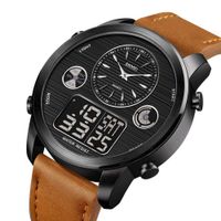 Reloj Skmei 1653 Negro Correa Cuero Hora Mundial Negro