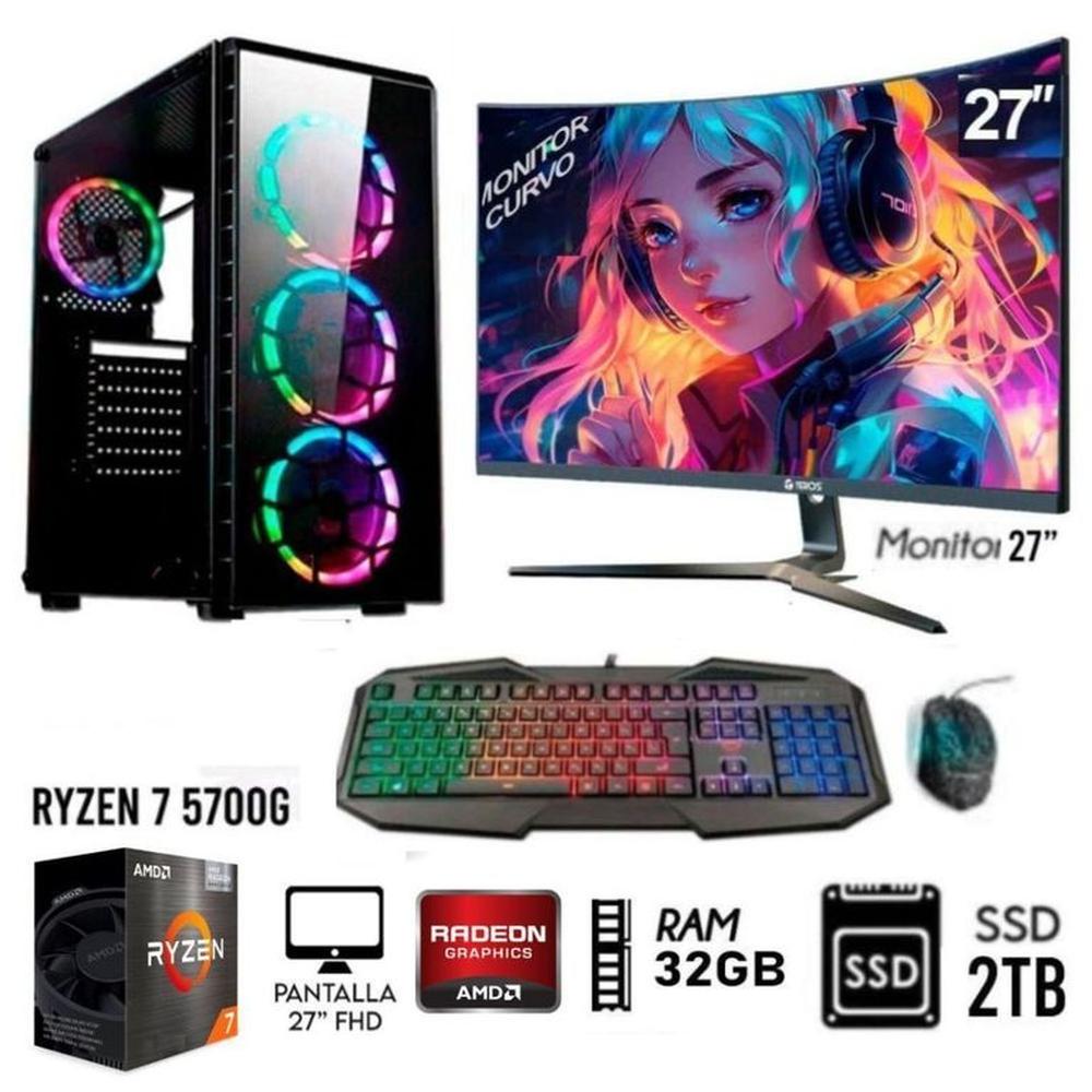 Computadora Pc GAMER RYZEN 7-5700G  Ram 32GB  Disco Solido SSD 2TB  Monitor 27 FHD