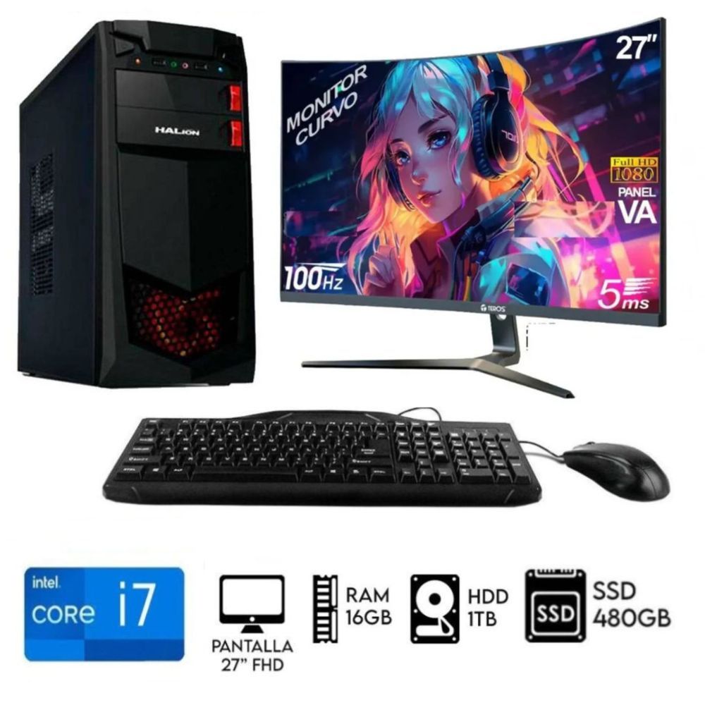 Computadora PC Intel Core i7-8TH Ram16GB Disco HDD 1TB SSD 480GB Monitor 27 FHD