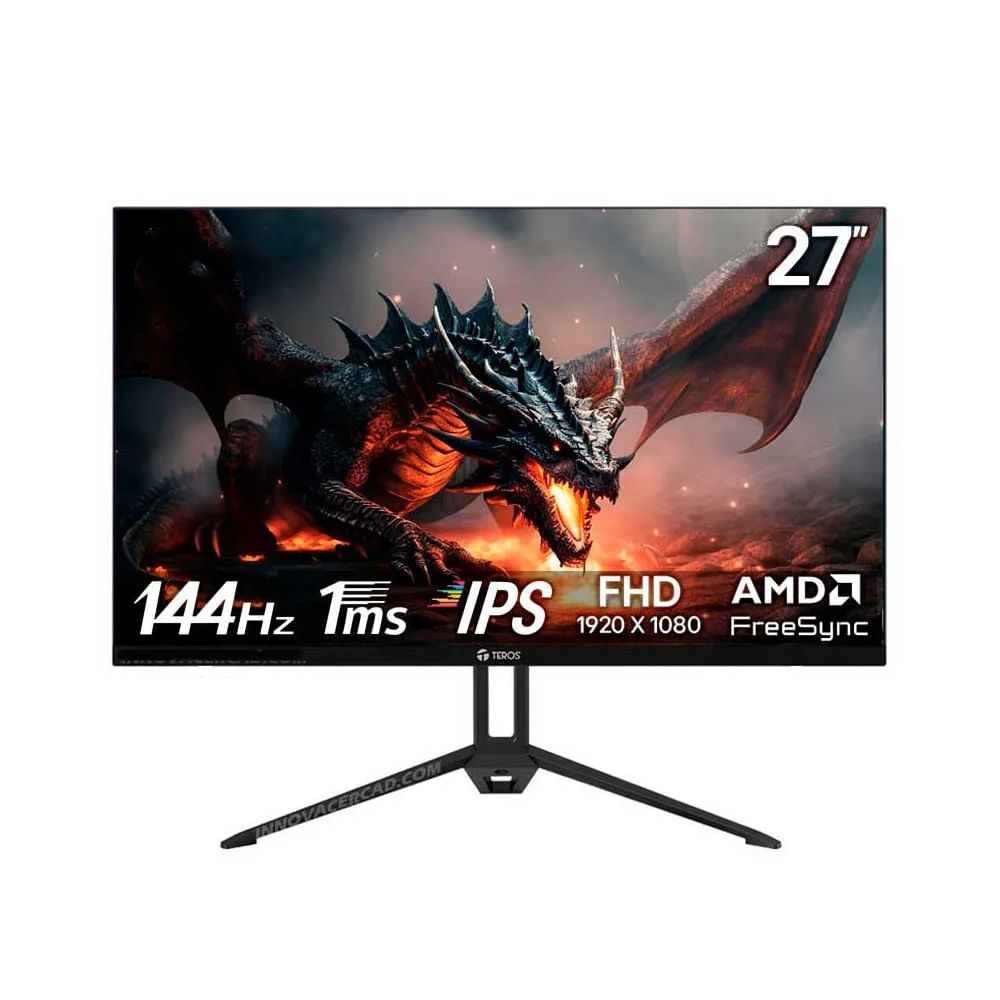 Monitor 27\"" TEROS TE-2714S FHD IPS 144Hz, 1ms, HDMI, DP, Audio Out - Negro, Ideal para Gaming