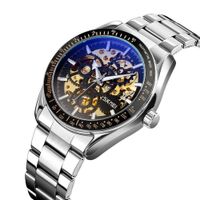 Reloj Skmei 9194 Plateado Fondo Negro  MECANICO Tourbillon AUTOMATICO Plateado