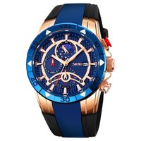 Reloj Skmei 9270 Azul Oro Rosa Fase lunar Correa de Silicona. Rosa