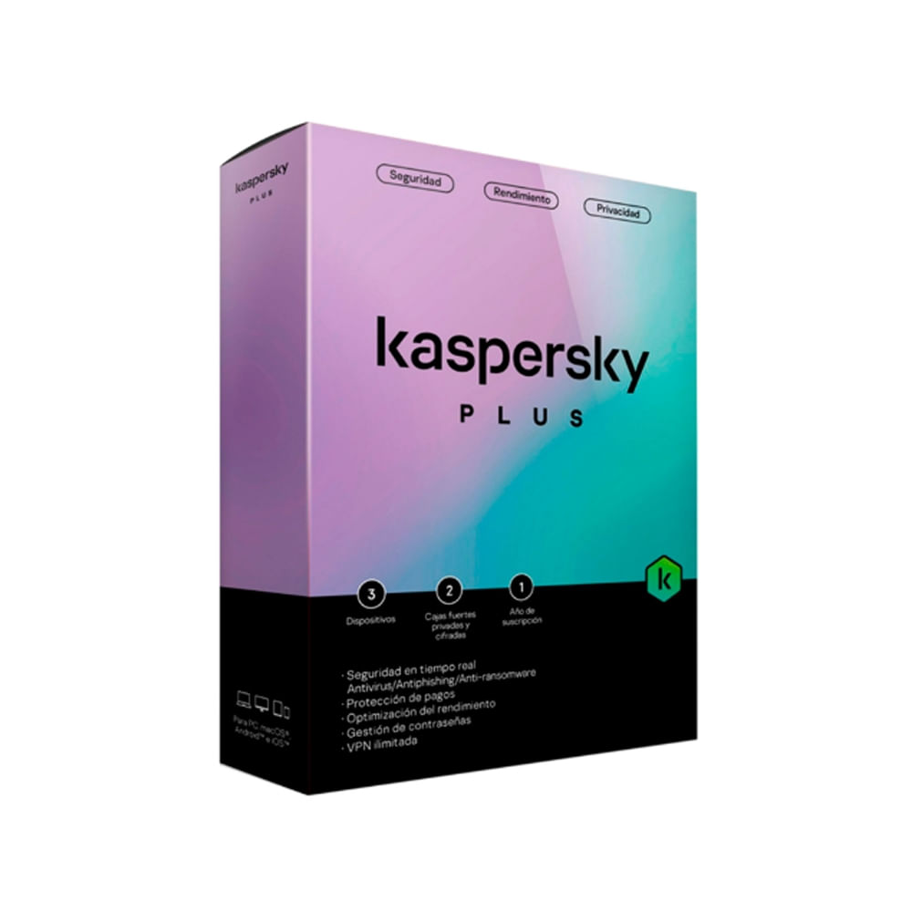 Kaspersky Plus 3 PC 1 año - Seguridad total para dispositivos múltiples, protección avanzada online