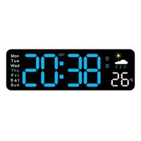 Reloj Digital de Pared 28cm con Temperatura Humedad y Control Remoto 6656  Azul