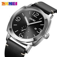 Reloj Skmei 9305 fondo negro Correa negra de cuero. Negro