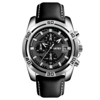 Reloj Skmei 9156 Detalles plateados deportivo Correa de cuero Negro