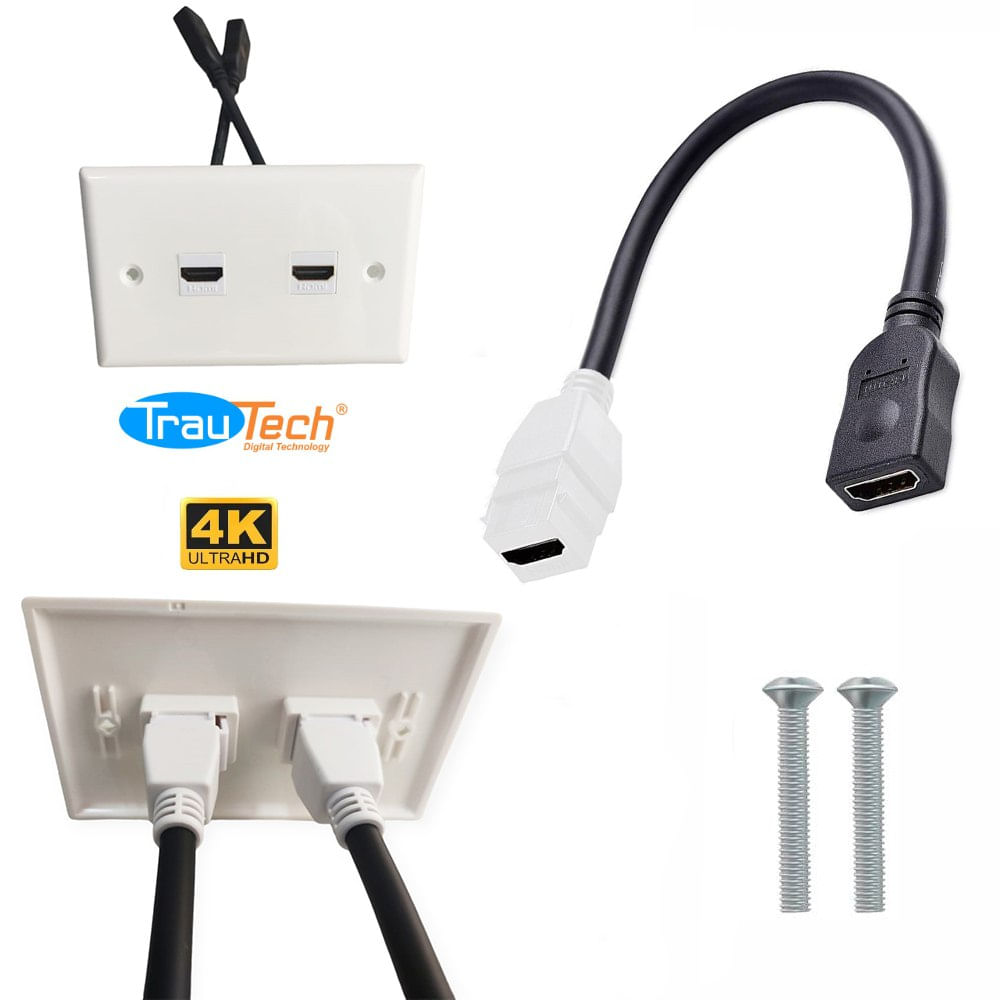 Placa ABS HDMI 2.0 Faceplate HDMI Hembra 2 Puestos con Cable 4K