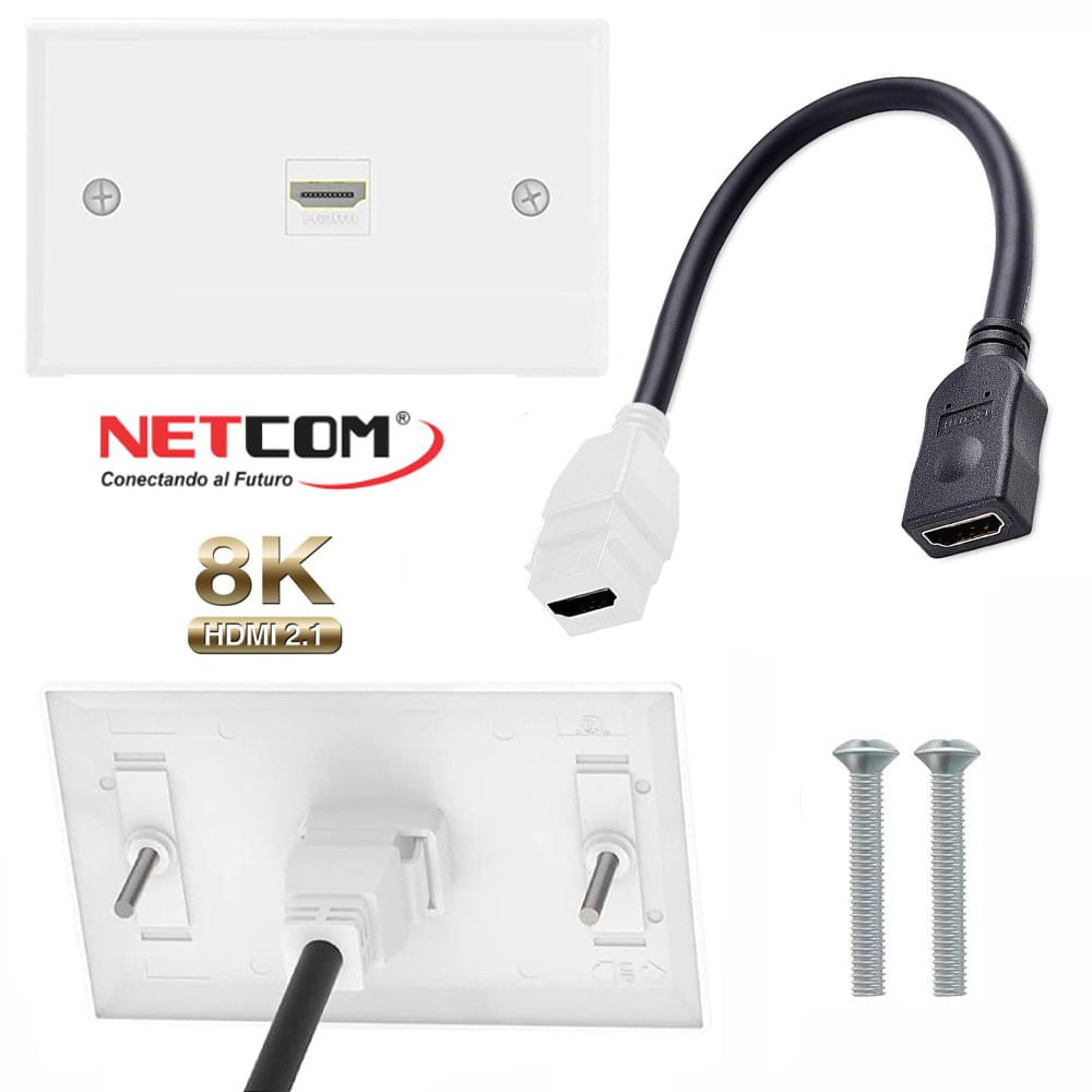 Placa ABS HDMI 2.1 8K Faceplate HDMI Hembra 1 Puesto con Cable Empalme