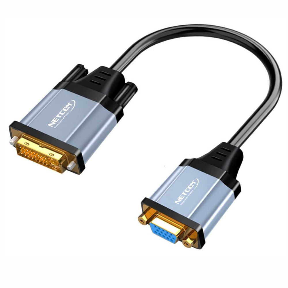 Adaptador Convertidor DVI D 24+1 a VGA Activo NETCOM Cable PVC