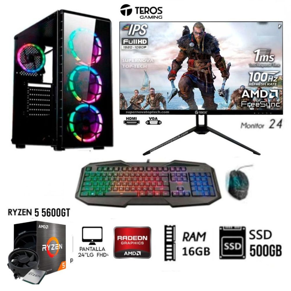 Computadora Pc  Ryzen 5 5600GT  Ram 16GB  Disco Solido SSD 500GB  Monitor 24 FHD