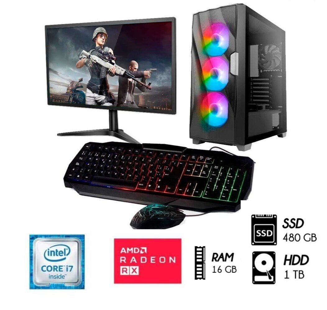 Computadora PC Gamer Core I7 3.2 GHZ RAM 16GB DISCO 1TB  SSD 480GB VIDEO RX 550 4GB MONITOR 24""