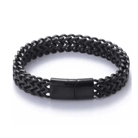 Brazalete Pulsera de Titanio 1602 Negro Doble Capa Para Hombre x 21cm