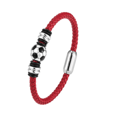 Brazalete Pulsera de Cuero Vacuno para Hombre Modelo Red Soccer Ball