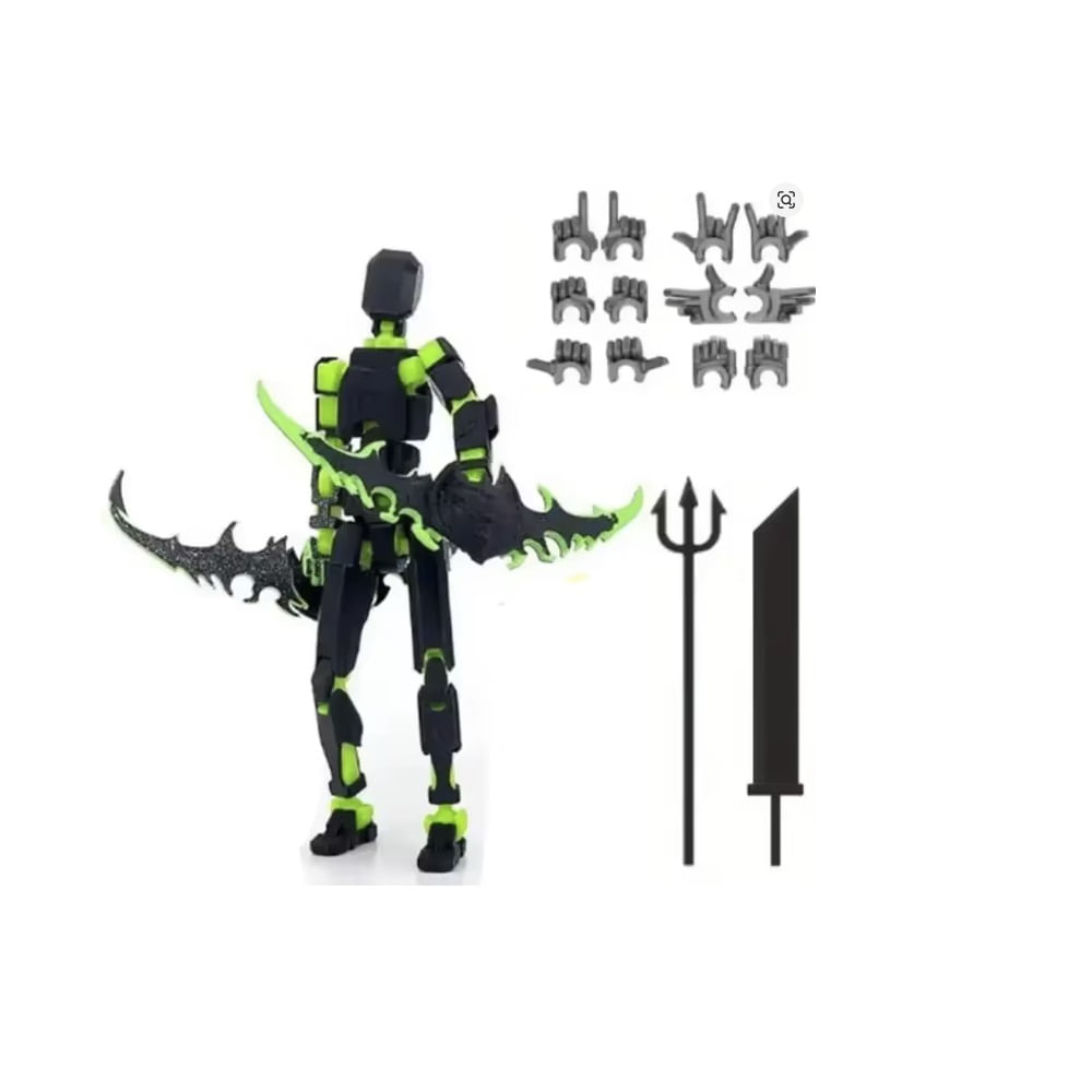 Muñeco articulado Titan T13 Dummy figura de accion Verde con espadas curvas