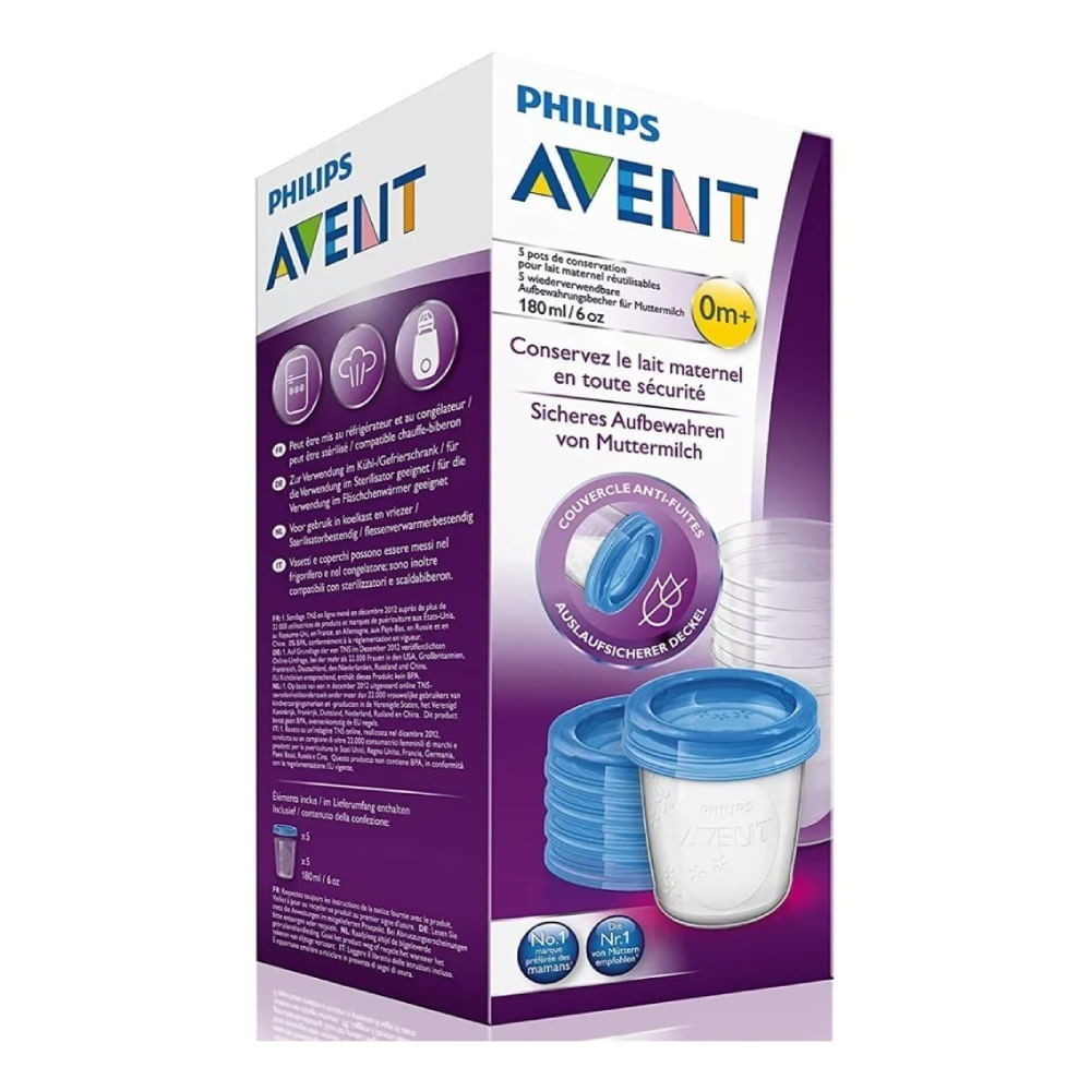 Vasos para Leche Materna Avent SCF619 Set de 5