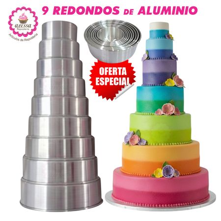 Set Premium de 9 Moldes Redondo de Aluminio para Repostería
