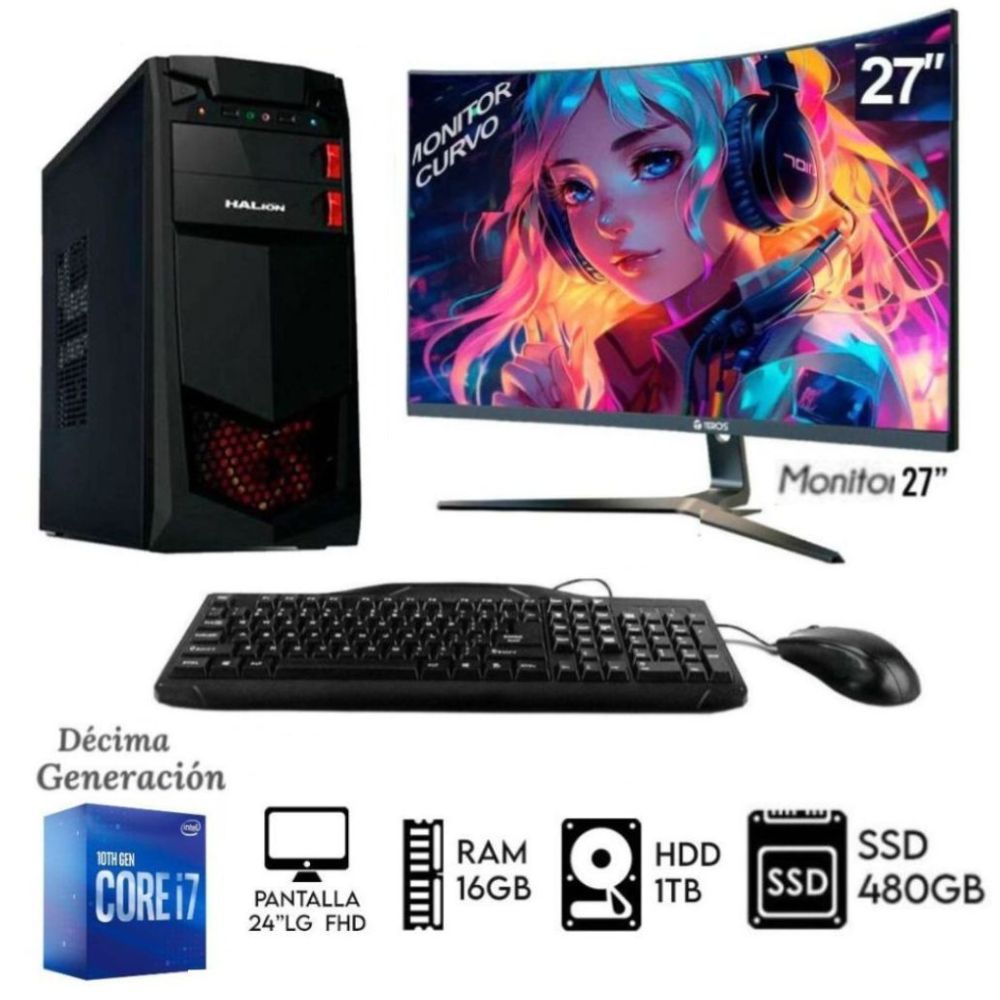 Computadora Pc INTEL CORE I7-10TH Ram 16GB Disco HDD 1TB SSD 480GB Monitor 27 FHD