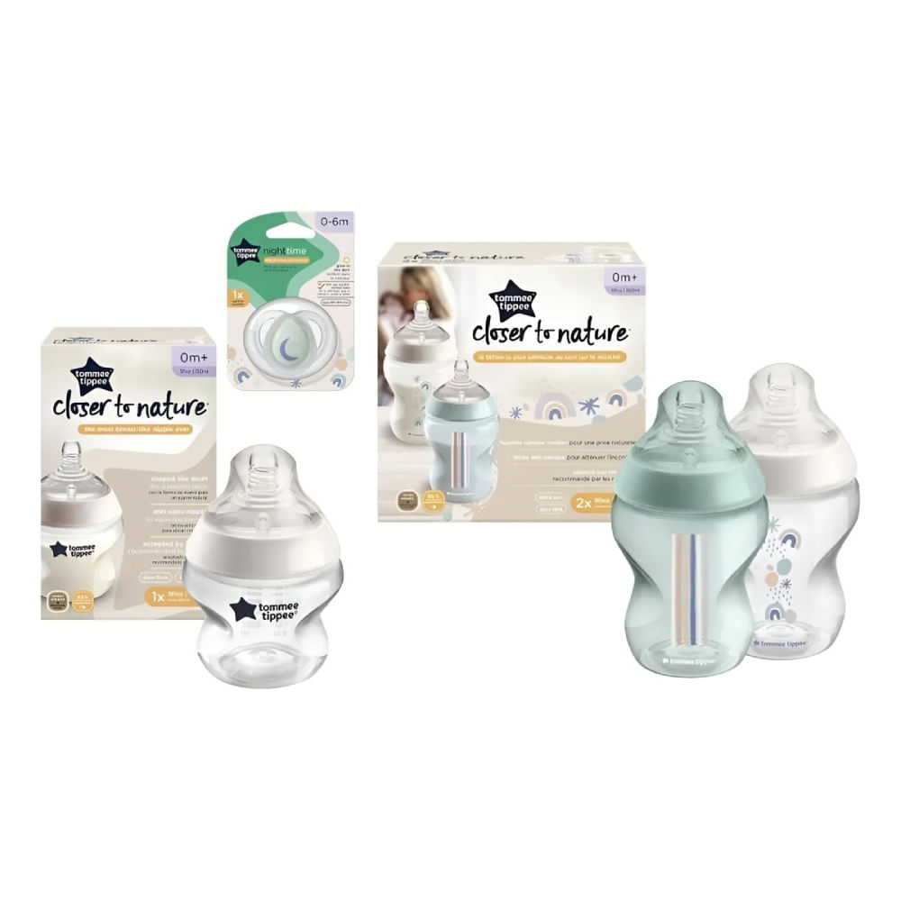 Set de Regalo para Recién Nacido Tommee Tippee con 3 Biberones y Chupón