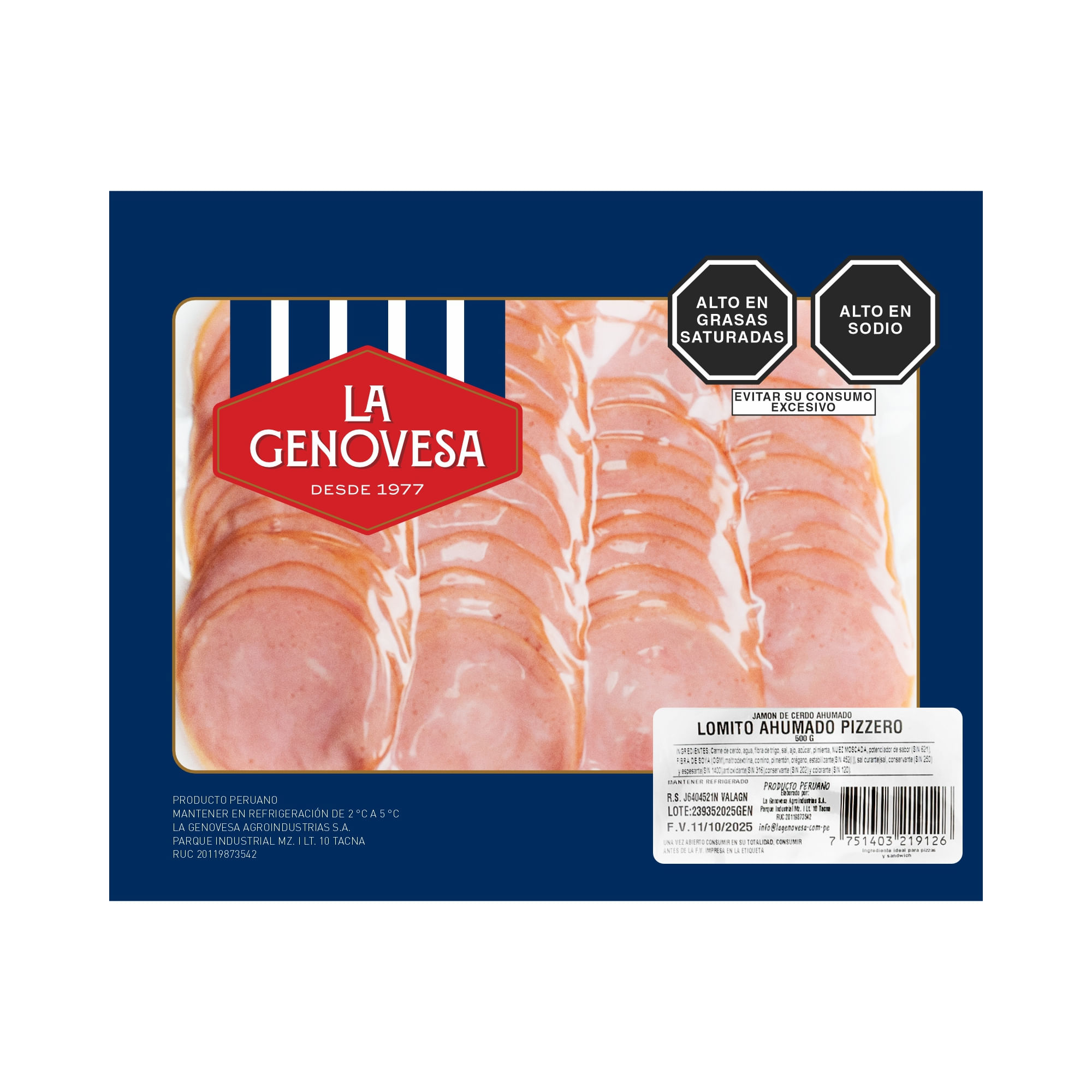 Lomito Ahumado Pizza LA GENOVESA Paquete 500g