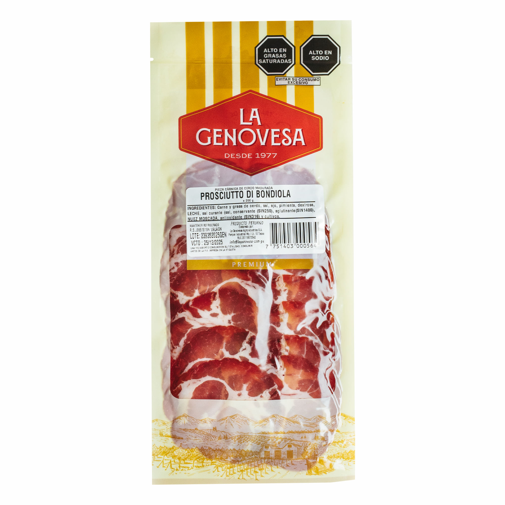 Prosciutto de Bondiola LA GENOVESA Bolsa 200g