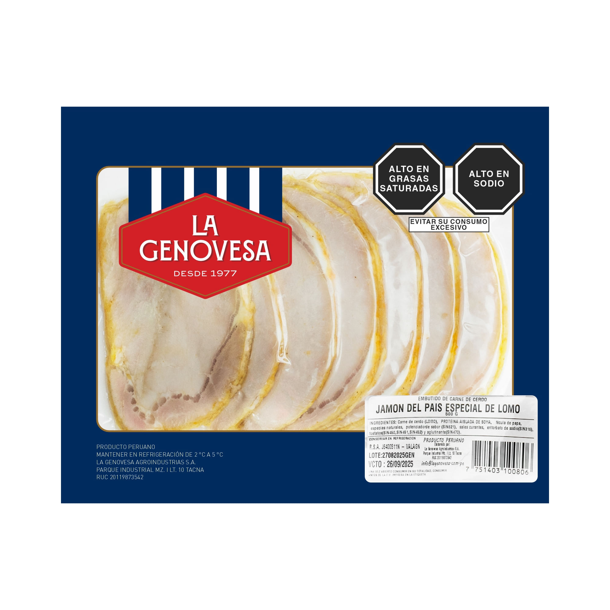 Jamón de País Especial de Lomo LA GENOVESA Bolsa 500g