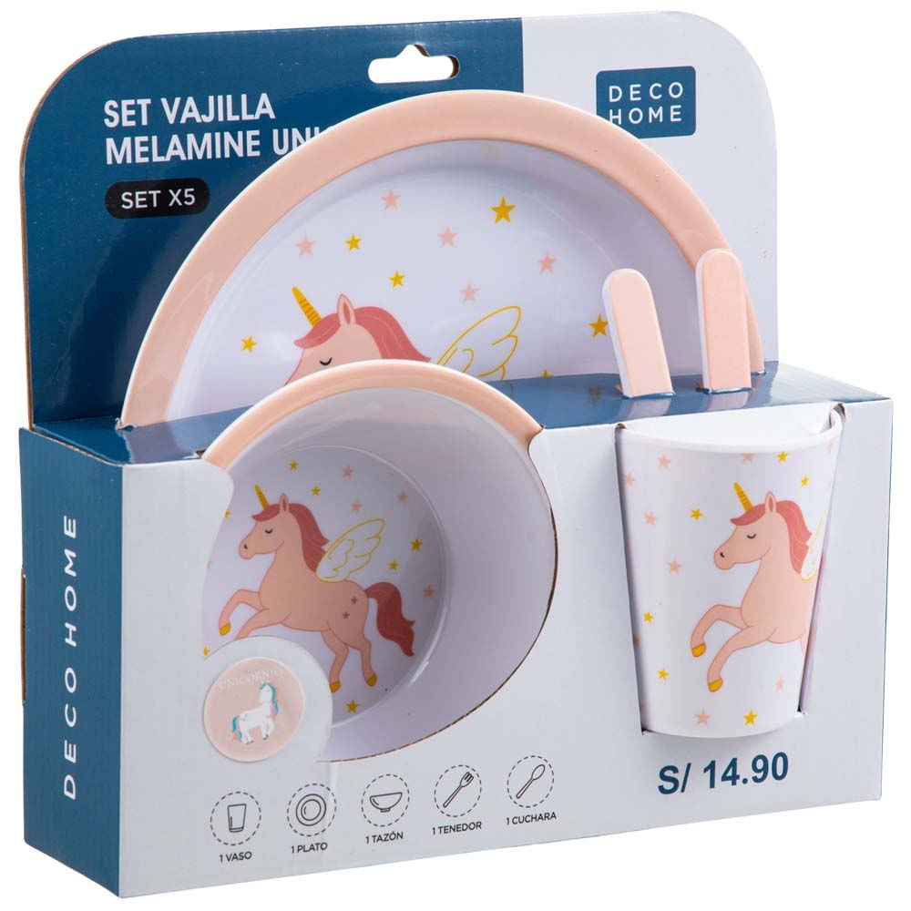 Set DECO HOME Vajilla Melamine Unicorn