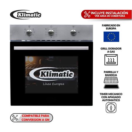 Horno Empotrable a Gas Klimatic Lubeck BC 60 Litros en Acero Inoxidable