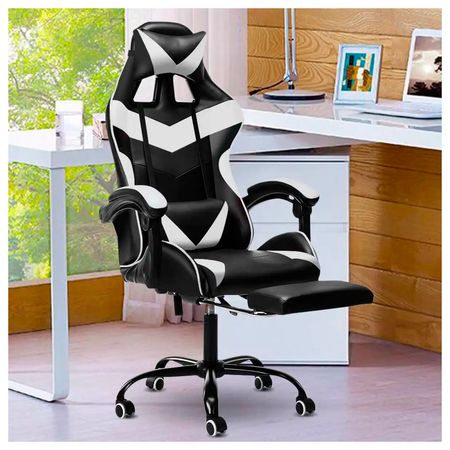Silla Gamer 180 Con Posapiés y Cojines Negra