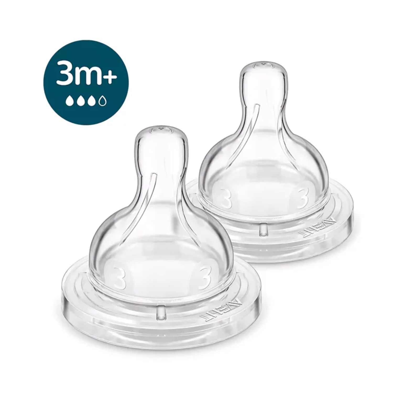 Pack X2 Tetinas Philips Avent Anticolic Flujo Medio 3+ Transparente
