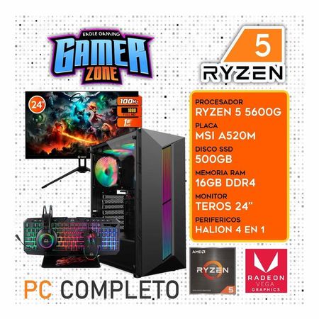 Computadora PC GAMER RYZEN 5 5600G RAM 16GB SSD 500GB Monitor 24 FULL HD
