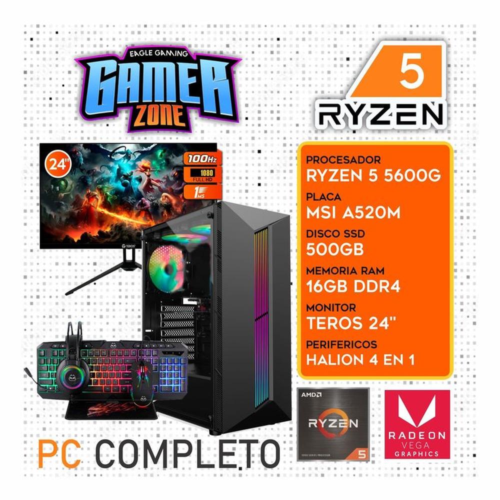 Computadora PC GAMER RYZEN 5 5600G RAM 16GB SSD 500GB Monitor 24 FULL HD