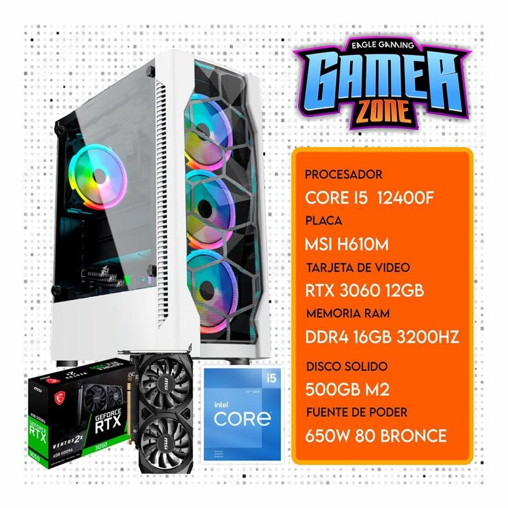 Computadora Gamer  Core i5 12400F RAM 16GB SSD 500GB RTX 3060 12GB