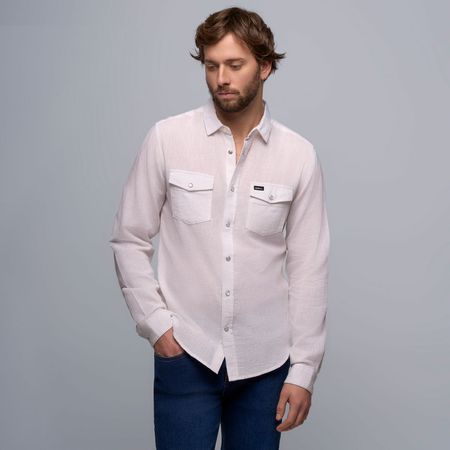 Camisa Hombre Aereal Snap Lino Blanco Talla M