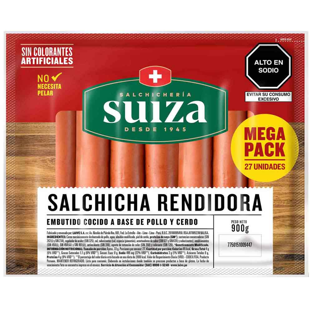 Salchicha Rendidora SUIZA Paquete 900g