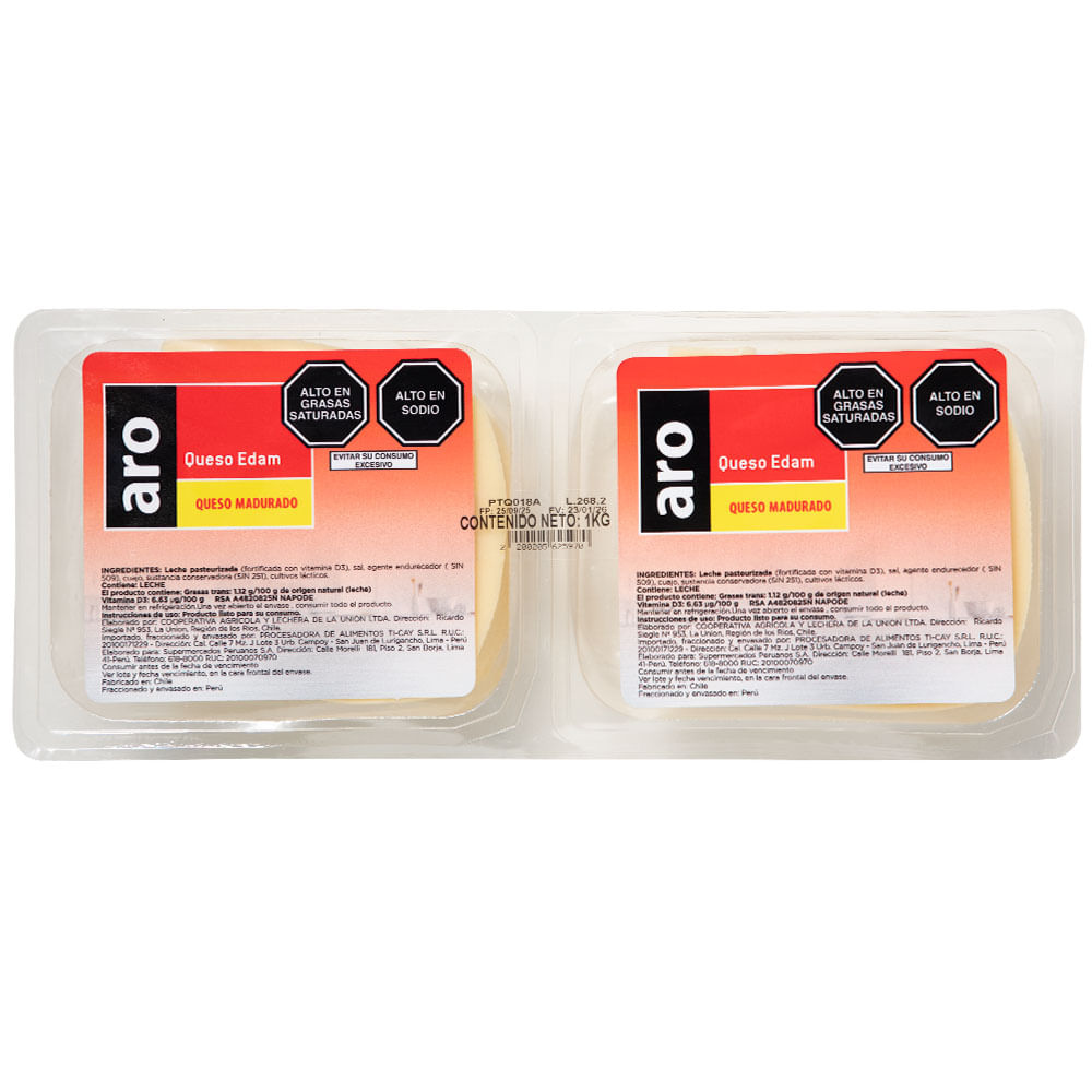 Queso Edam en Láminas ARO Paquete 1kg