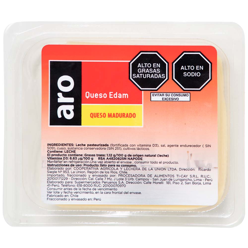 Queso Edam en Láminas ARO Paquete 180g