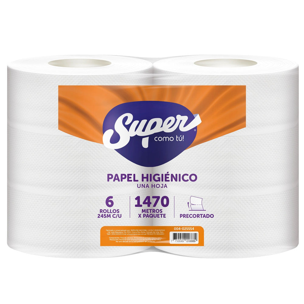 Papel Higiénico SUPER 245Mts Paquete 6un