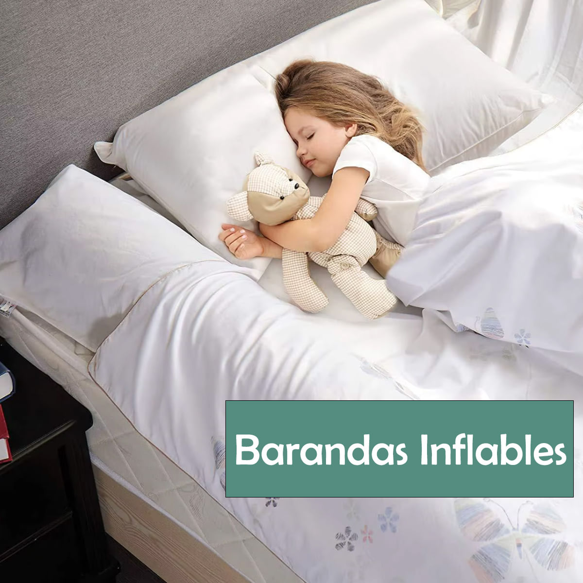 Barandas Inflables para Cama para Bebé Color Plomo
