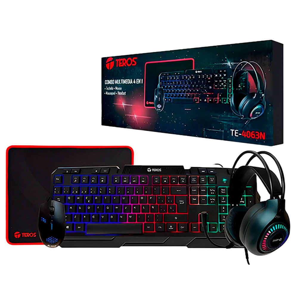 KIT TECLADO MOUSE AUDIFONO Y PAD MOUSE TEROS TE 4063N USB