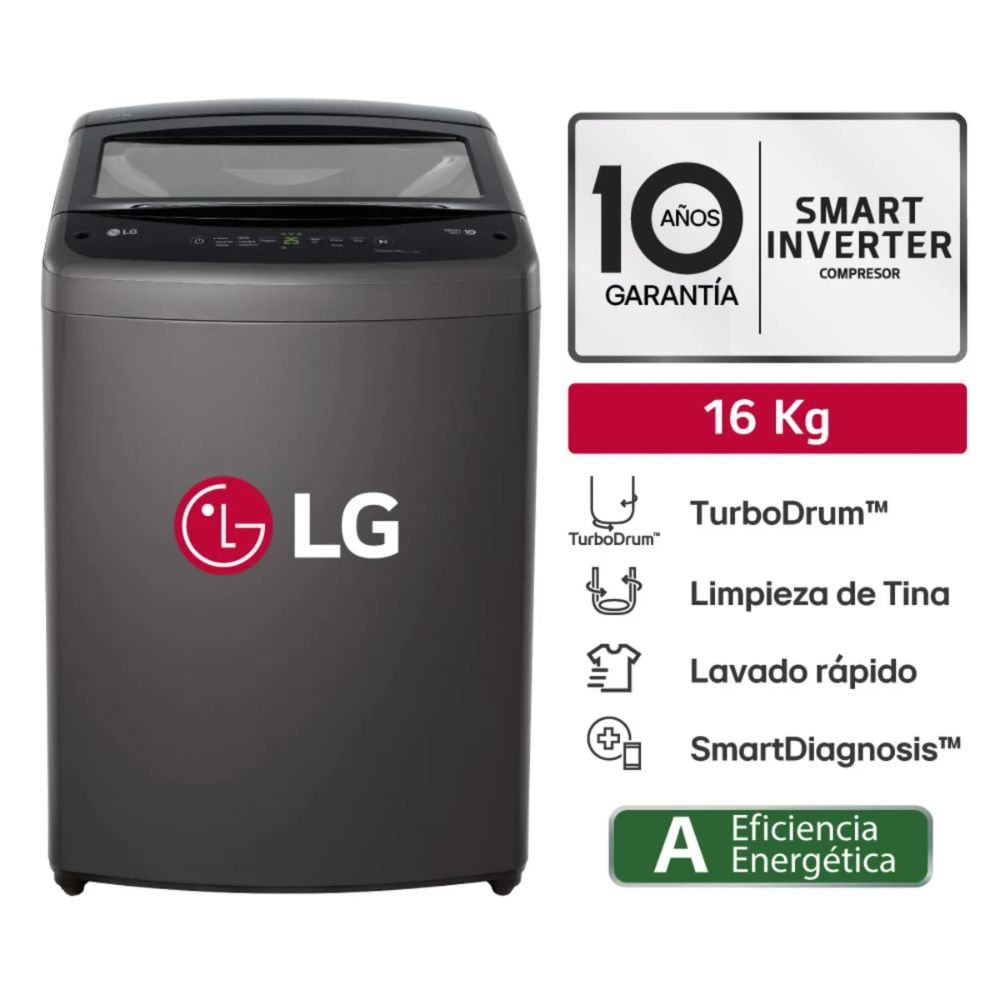 LAVADORA LG 16 KG TURBODRUM CARGA SUPERIOR WT16BVTB NEGRO