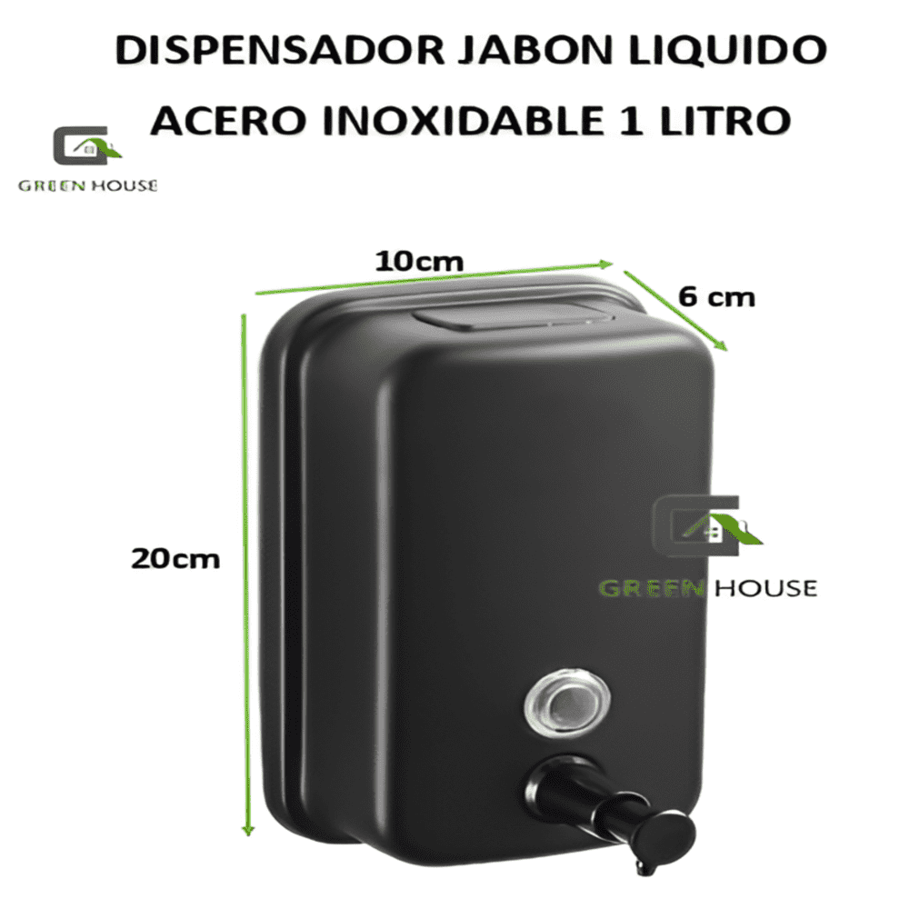 DISPENSADOR DE JABON LIQUIDO 1 LITRO NEGRO ACERO INOXIDABLE
