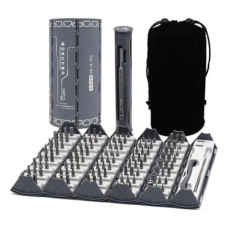 Kit de Destornilladores de Precisión 128 en 1 con Mango Magnético Gris