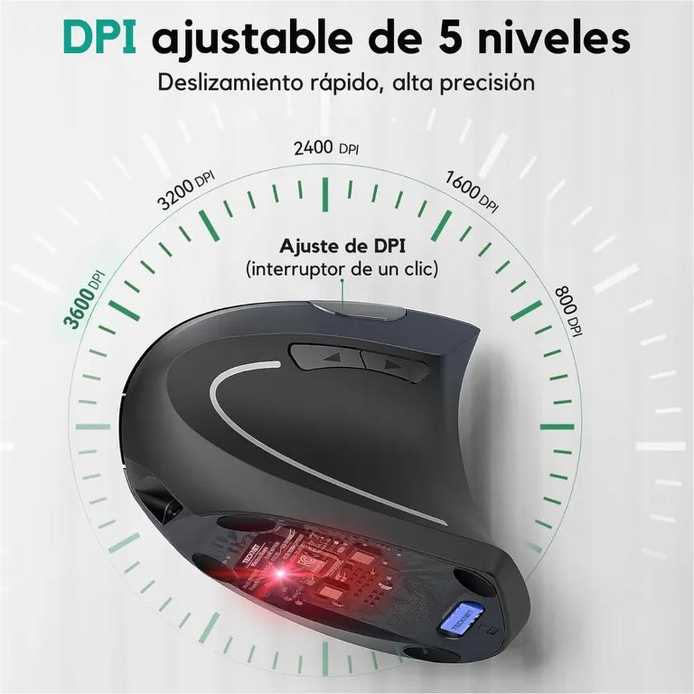 Mouse Vertical Ergonómico Usb Recargable Antifatiga 3600 Dpi Negro