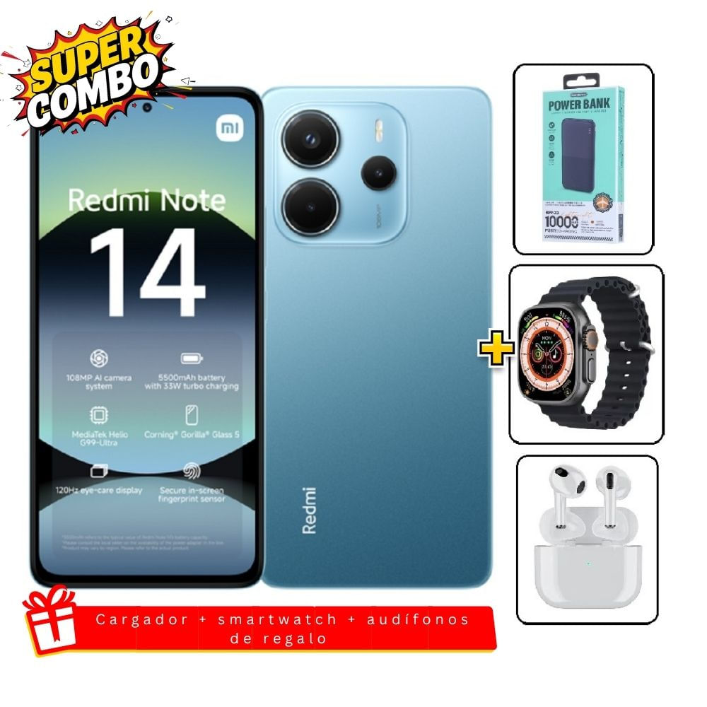 Xiaomi Redmi Note 14 256GB Azul - Cargador 10000mah - Reloj - Audifonos