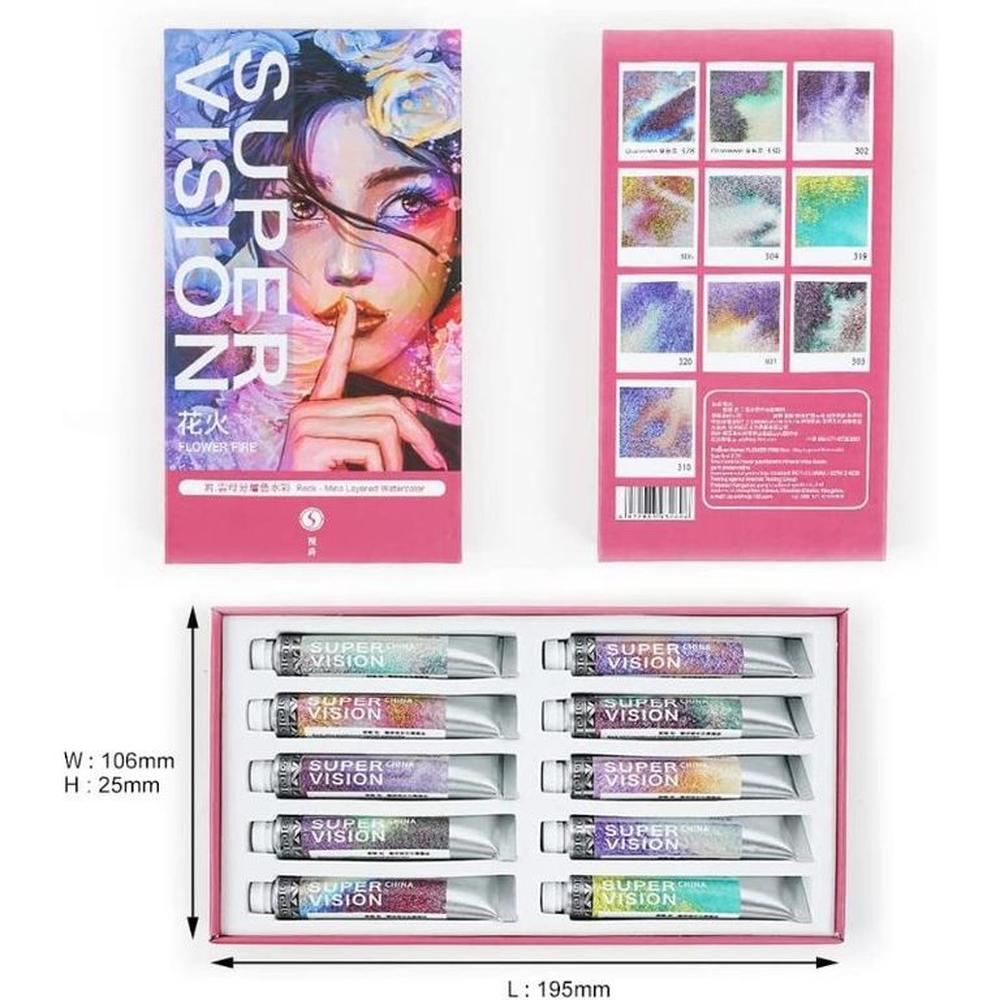 SUPERVISION rock - mica layered Acuarelas en tubo 8ml - Set FLOWER FIRE x10