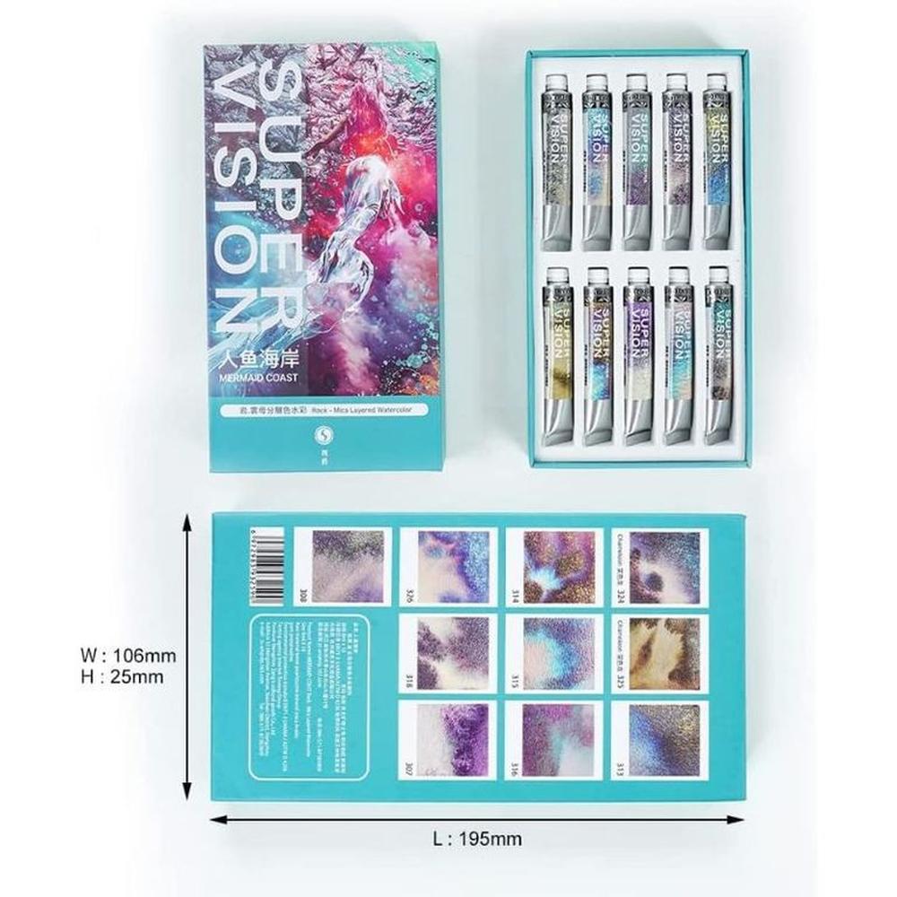 SUPERVISION rock - mica layered Acuarelas en tubo 8ml - Set MERMAID COAST x10