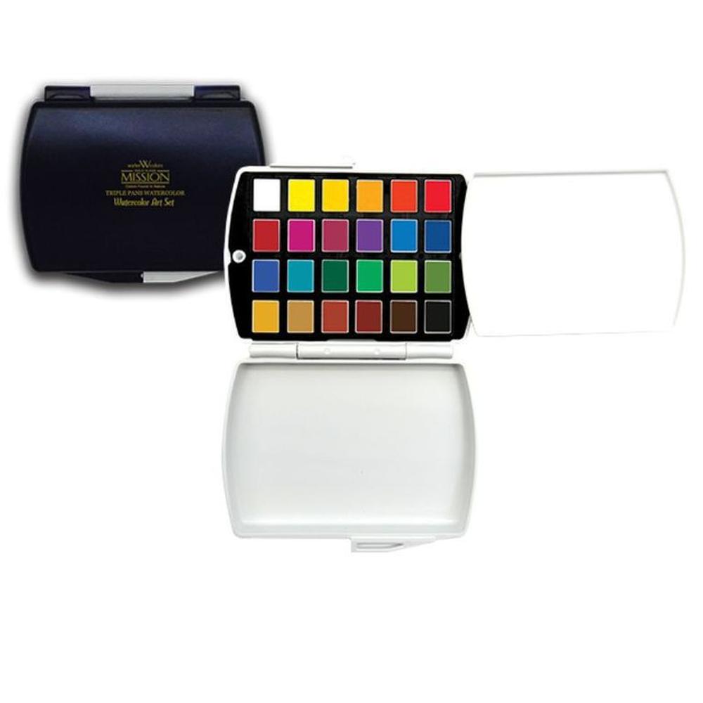MIJELLO Mission Gold Triple Pans Set Acuarelas 24 colores - medios godets
