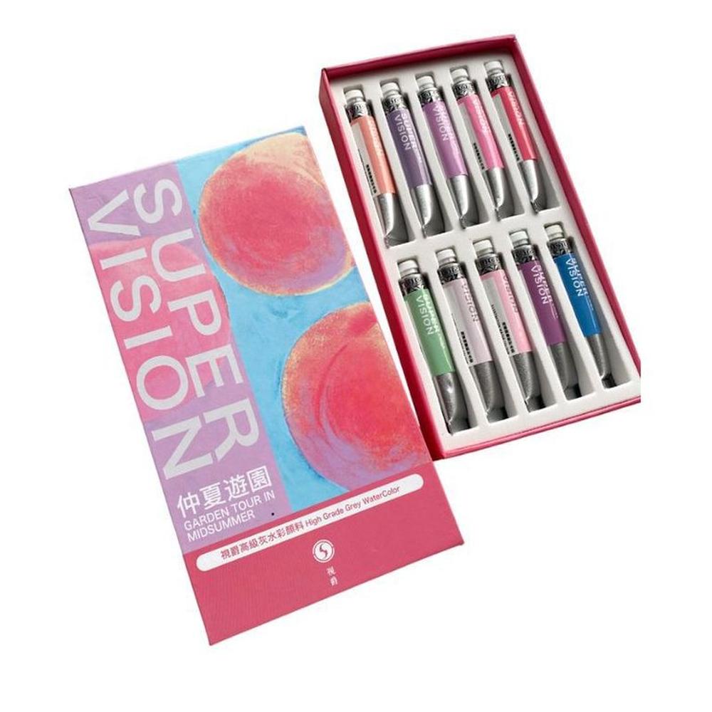 SUPERVISION HIGH GRADE GREY WATERCOLOR Acuarelas en tubo 8ml - Set GARDEN TOUR IN MIDSUMMER x10